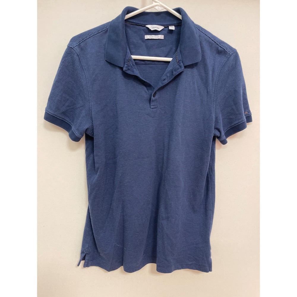 Calvin Klein Liquid Touch Polo Shirt Mens Small Navy Blue Micro Stripe S/S